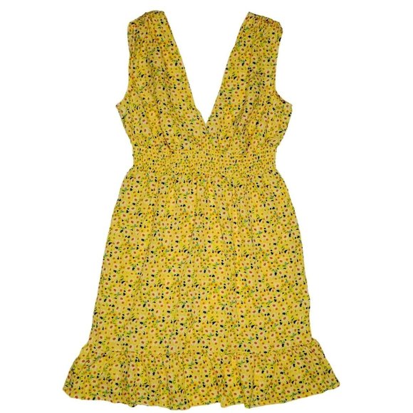 Spring Yellow Floral Mini Dress Sleeveless Size Medium - Picture 1 of 6
